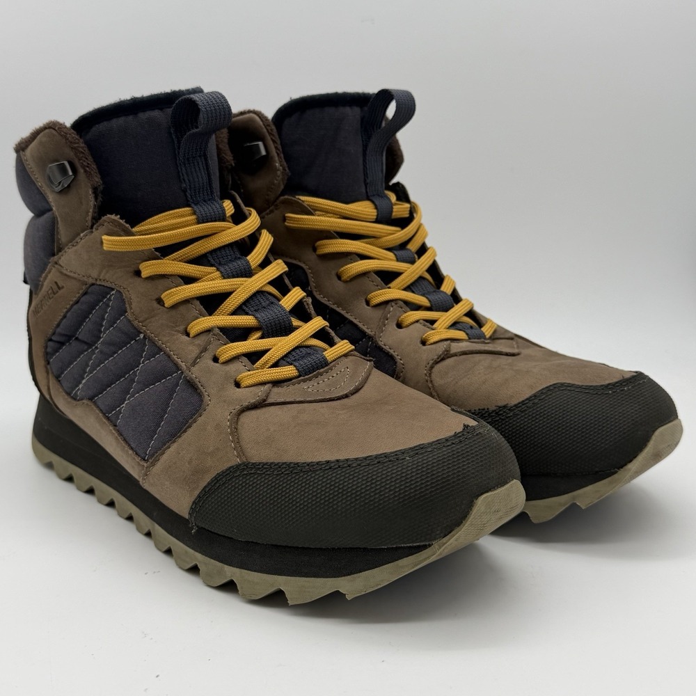 Merrell J000933 Mens Size 10 Insulated Hiking Boots Brown Yellow Lace Mid Top